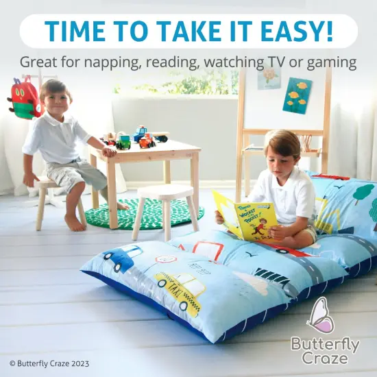 Butterfly Craze Floor Pillow Case, Mattress Bed Lounger Cover, Cars Blue, King Size - Cozy Seating Solution for Kids & Adults, Recliner Cushion, Perfect for Reading, TV Time (Pillow Not Included) Multicolor {6}