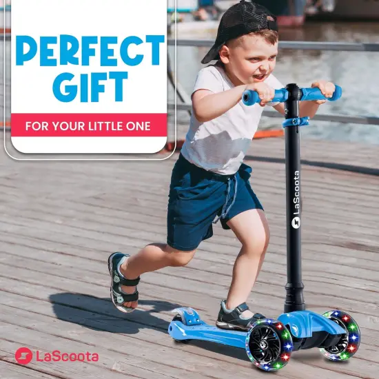 LaScoota 2-in-1 Kids Kick Scooter, Adjustable Height Handlebars and Removable Seat, 3 LED Lighted Wheels and Anti-Slip Deck, for Boys & Girls Aged 3-14 and up to 100 lbs, Gift-Ready Gold Scooter {7}