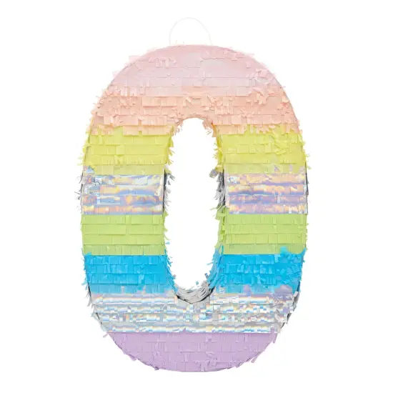 Large Number 0 Pinata for Girl's Birthday Party Decorations, Rainbow Pastel (21" x 14.7" x 4") Multicolor {6}