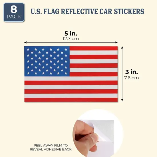 American Flag Vinyl Decal for Car Sticker, Reflective Sticker Pack, Reflective Vinyl Flag Stickers for Trucks, Laptops, Tablets, Outdoor Gears (5 x 3 in, 8 Pack) Multicolor {2}