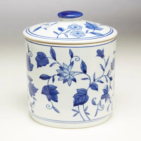 AA Importing 59791 Blue And White Round Jar With Lid {1}