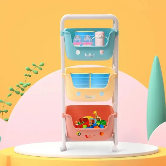 3-Tier Rolling Cart Kids Playroom Decor Doll Activity Rack Shelf 10kg/22.04lbs {3}