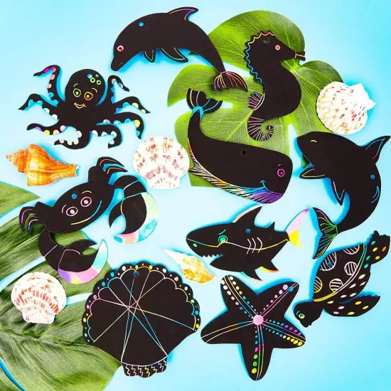 Bright Creations Rainbow Scratch Paper, Ocean Sea Animal Ornaments (50 Pack) Black {3}
