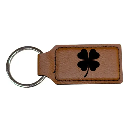 Keychain - Rectangle - 4 Leaf Clover - Leather - Irish Black/Silver {2}