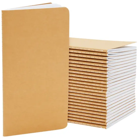 Paper Junkie 24-Pack H5 Kraft Paper Journal Notebooks, 4x8 Inches Lined Travel Pack with 80 Pages for Students, Drawing, Sketchbook, School Notes, Office Supplies Brown {1}