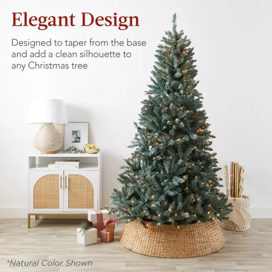 Best Choice Products 42in Woven Hyacinth Christmas Tree Collar, Tree Skirt Accessory w/ Cord Cut-Out Washed White {2}