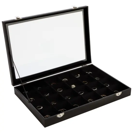 Black Velvet Jewelry Display Tray Organizer Case, Rock Collection Box for Gemstones, Crystals, Pendants (24 Grids Box, 14 x 9.5 x 2 In) {4}