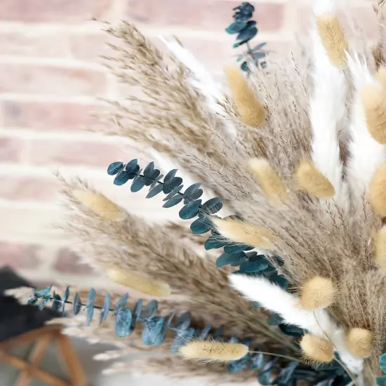 120 PCS Dried Pampas Grass Decoration, Pampas Grass with Preserved Eucalyptus Leaves Dried Flowers, Reed Grass Bouquet for Bohemian Flowers Home Table Wedding Decoration {5}