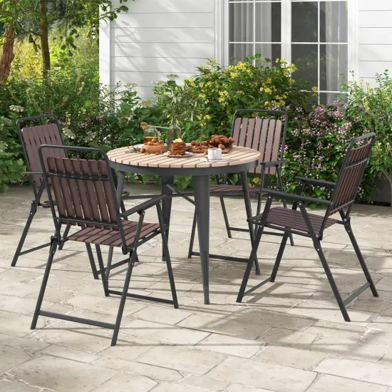 4 Pieces Slatted Design Patio Folding Chairs with Heavy-Duty Metal Frame {2}