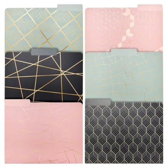 12 Pack Decorative File Folders with Gold Foil Geometrical Accents, 1/3 Cut Tab, for Office, Letter Size (11.5 x 9.5 In) Pink {4}