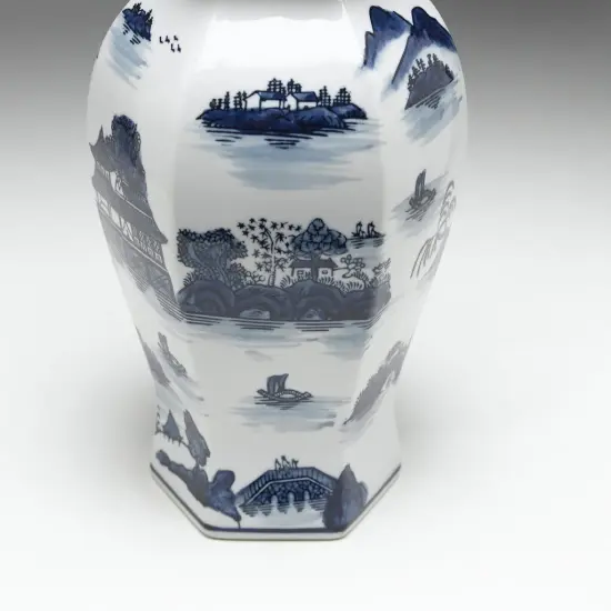 AA Importing 59742 Blue And White Shaped Ginger Jar With Lid {3}