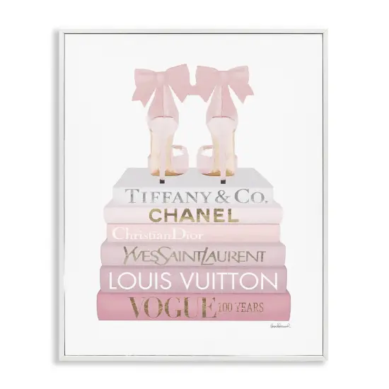 Stupell Industries Chic Shoes Glam Bookstack Framed Giclee Art White Frame {1}