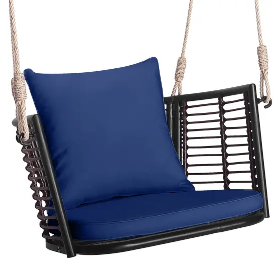 Costway Patio Hanging Rattan Basket Chair Swing Hammock Chair with Seat Cushion Navy/Grey/Beige {8}