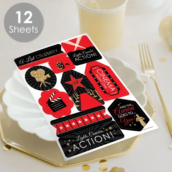 Big Dot of Happiness Red Carpet Hollywood - Movie Night Party Favor Sticker Set - 12 Sheets - 120 Stickers {3}