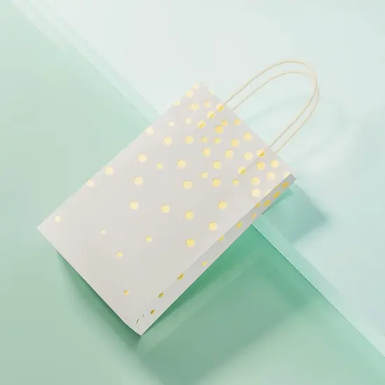 White and Gold Foil Paper Gift Bags with Handles, 25 Pieces Party Favor Bags Birthday Bags {3}