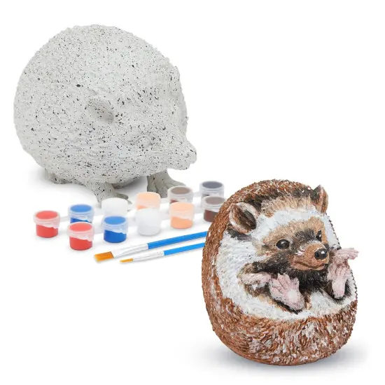 Rock Painting Kit for Kids with 2 Hedgehog Figurines, 2 Brushes, 3ml Paint Pod Strips (16 Pieces) Multicolor {1}