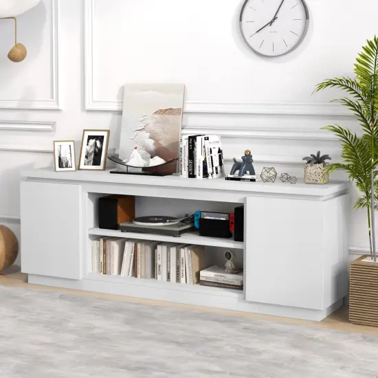 70" Entertainment TV Center with 3 Adjustable and Removable Shelves and 2 Enclosed Cabinets White {2}