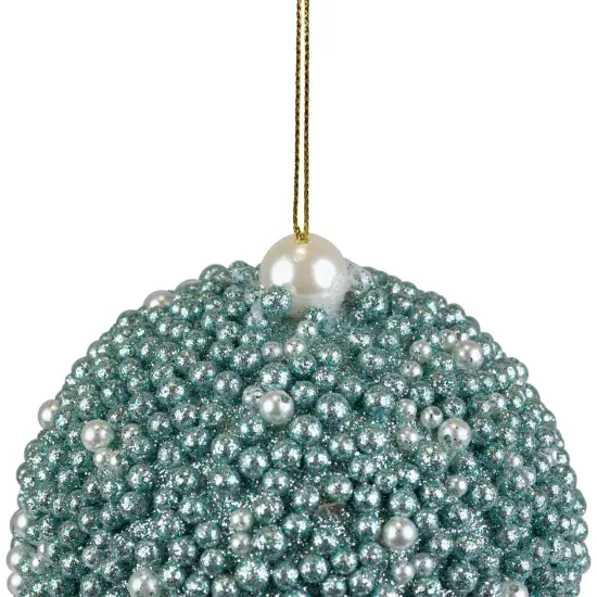 Northlight Glitter Beaded Christmas Ball Ornament - 4" - Seafoam Green {4}