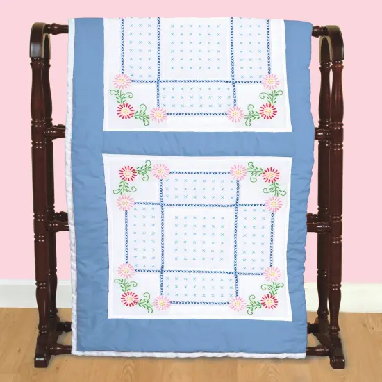 Jack Dempsey Stamped White Quilt Blocks 18"X18" 6/Pkg-Shades Of Blue {3}