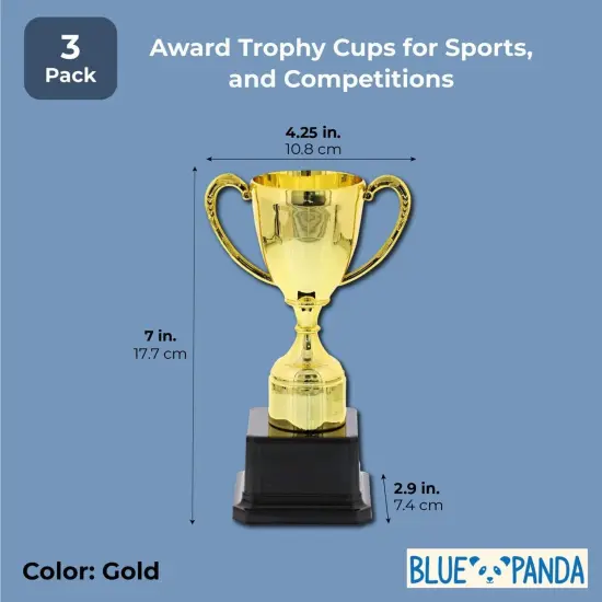 3 Pack 7 Inch Gold Plastic Trophies for Kids - Award Trophy Cup Set for Sports Tournaments, Competitions {4}