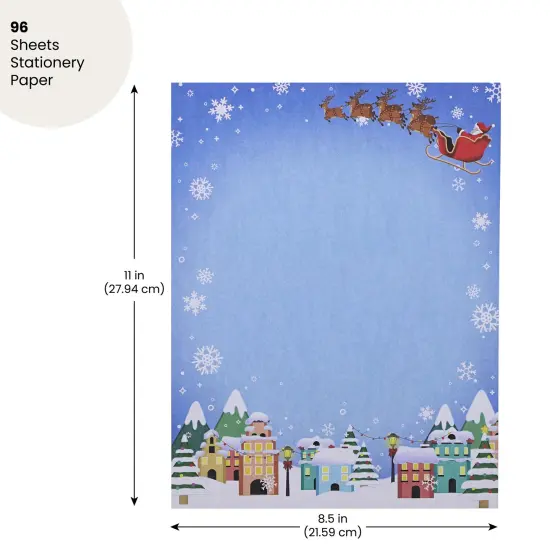96 Sheet Christmas Stationery Paper for Writing Letters, 8.5x11 Printer Friendly Cute Santa in Sleigh, Snowflakes Letterhead, Festive Holiday Stationary Blue {4}