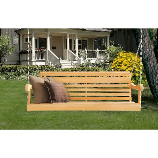 Hershy Way 5-Foot Classic Cypress Amish Porch Swing, Handcrafted Durable All Weather Wood, Natural Finish, Includes Hanging Chain {6}