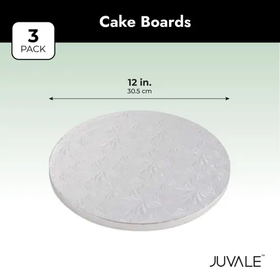 3-Pack 12-Inch Cake Boards for Wedding, Baking, Cake Decorating Supplies, Silver Foil Corrugated Cardboard for Multi-Layer Cakes, Sturdy Base for Treats and Pizza {4}