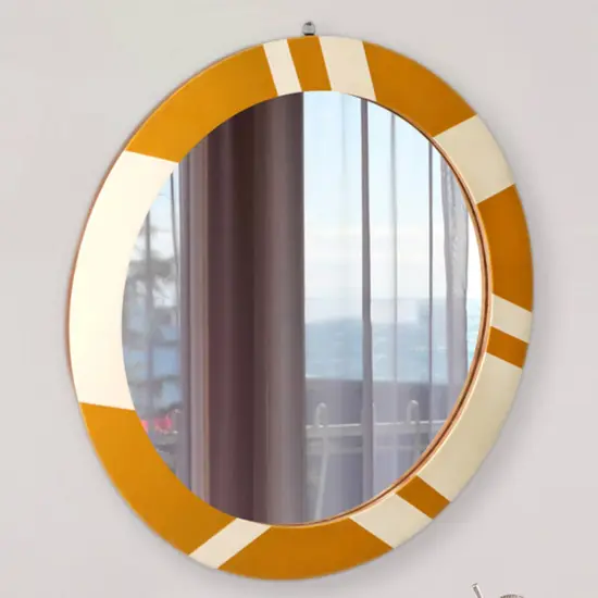 30" Decorative Round Golden & Ivory Wall Mirror {3}