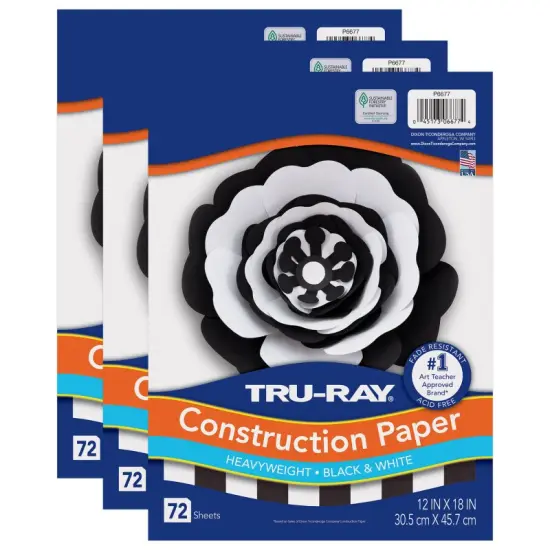 Premium Construction Paper, Heavyweight, Black & White, 12" x 18", 72 Sheets Per Pack, 3 Packs {1}