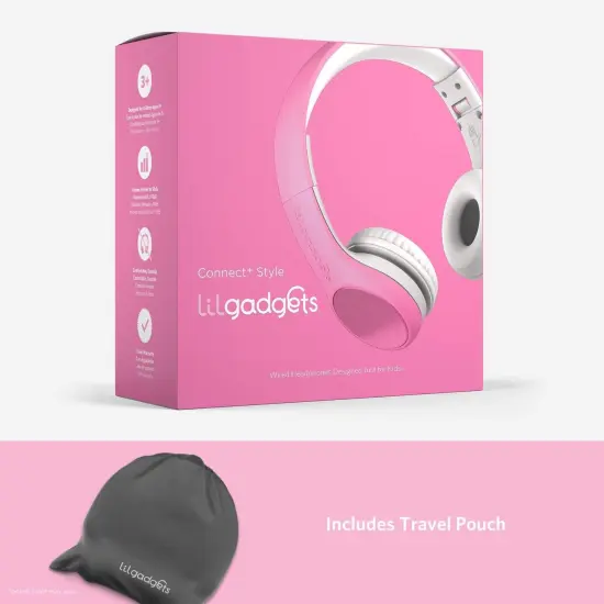 LilGadgets Connect+ Style On-Ear Kids Headphones with Microphone - SharePort Technology, SoftTouch Padding, Detachable Cable, Noise Reduction, Durable & Adjustable - Pink, Ages 3-14 {7}