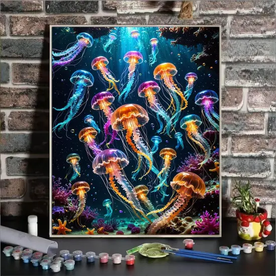 Paint By Numbers Kit For Adults Beginner, Colourful Jellyfish Adult Paint By Number Kits On Canvas Ocean Animal Adults' Paint-By-Number Kits Diy Oil Painting Kits For Gift Home Wall Decor 16x20 Inch {2}
