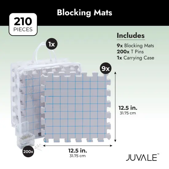 Extra Thick Blocking Mats for Knitting & Crochet 9 Pack with 200 T Pins and Storage Bag (12.5 In) Blue {4}