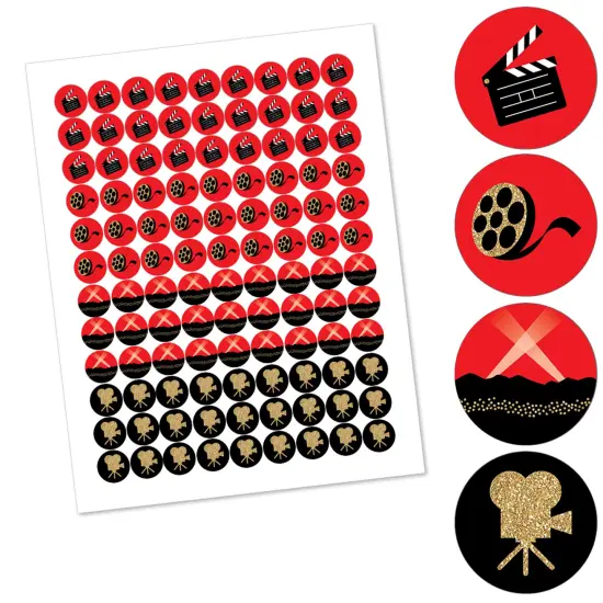 Big Dot of Happiness Red Carpet - Movie Night Party Round Candy Sticker Favors - Labels Fits Chocolate Candy (1 sheet of 108) {3}