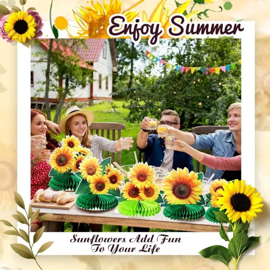 8 Pieces Sunflower Party Honeycomb Centerpieces {3}