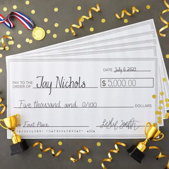 5 Pack Giant Check for Presentations, Awards, Prizes, Fundraisers, Donations, Endowments (30 x 16 In) White {3}