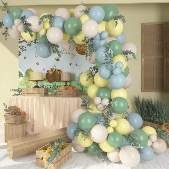 The Baby Shower Decorations, 13Ft Sage Green Balloon Arch Kit 12In Yellow Dusty Blue White Sand Balloons for Birthday Party Decorations {1}