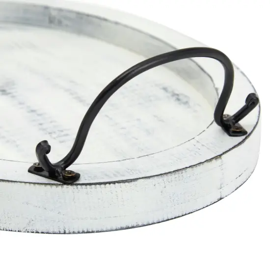 Farmlyn Creek Oval Wooden Serving Tray with Handles, Decorative Platter for Coffee Table, Living Room (16 x 11 x 2 In) White {4}