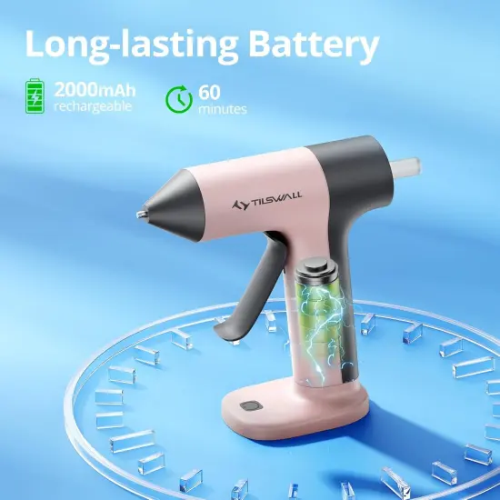 Cordless Hot Glue Gun, 30s Fast Preheating with 2Ah Built-in Battery, Hot Melt Glue Gun with 20pcs Premius Glue Sticks, Smart Power-Off, USB-C Inputs Suitable for DIY Craft, Home Repaire Pink {2}
