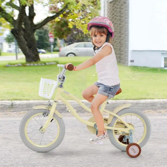 Costway 14'' Kid's Bike with Removable Training Wheels & Basket for 3-5 Years Old Pink/Blue/Green/Beige/Purple/Light Blue {4}