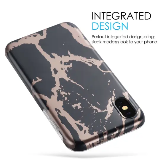 Insten [Unique Design] Case compatible with Apple iPhone X, [Marble Pattern] TPU Rubber Candy Skin Case Cover Compatible With Apple iPhone X, Black & Rose Gold {5}