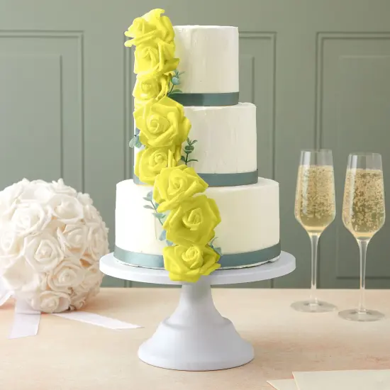 100 Pack 3-Inch Stemless Yellow Roses, Artificial Flowers for Decoration, Wall Art, Wedding, Valentine's {4}