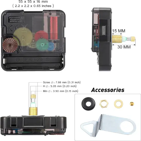 2 Pcs High Torque Long Shaft Clock Movement Mechanism with Wooden Clock Hands for DIY Repair Parts Replacement(Fit for 16'' Clock, 30 mm Shaft) {2}