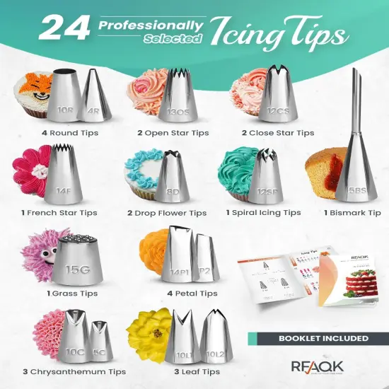 64 PCs Cake Decorating Kit for Beginners Includes Video Course, Booklet + Baking Supplies Gift - Cake Stand, Leveler, 24 Numbered Piping Tips, Straight & Offset Spatula, & Scraper sets {4}