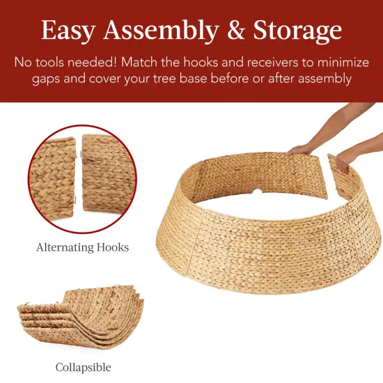 Best Choice Products 42in Woven Hyacinth Christmas Tree Collar, Tree Skirt Accessory w/ Cord Cut-Out Natural {5}