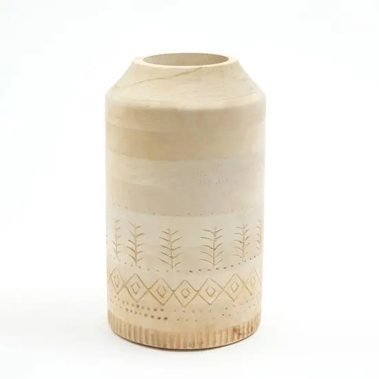 Wooden Decorative Accent Vase - 7" x 11" White {2}