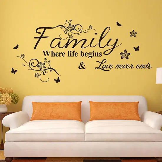 Wall Stickers, Home Decorations for Living Room, Family 'Where Life Begins & Love Never Ends', Multicolor Letter Wall Decor, Vinyl, Custom Style, Matte Finish {5}
