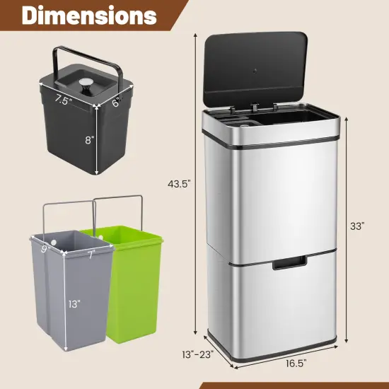 Silver Stainless Steel Motion Sensor Trash Can with 4 Compartments {4}