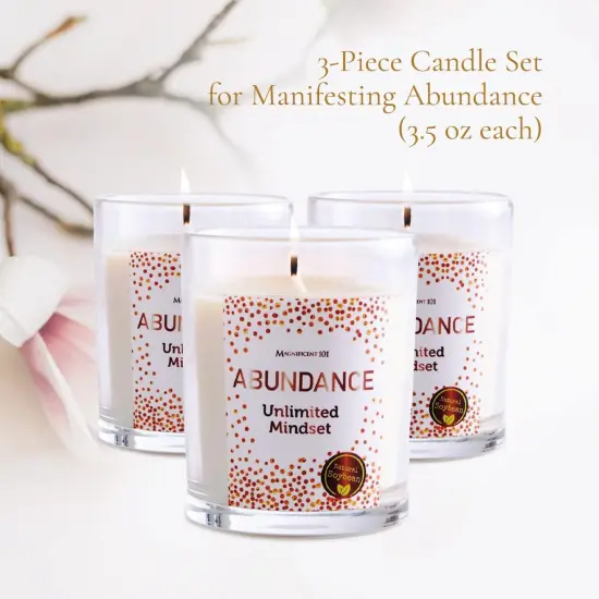 Magnificent 101 Set of 3 Long-Lasting Abundance Unlimted Mindset Smudge Candles | 3.5 Oz Each - 42 Hour Burn | Made of Soy Wax, Sage Herbs for House Energy Cleansing & Manifestation White {3}