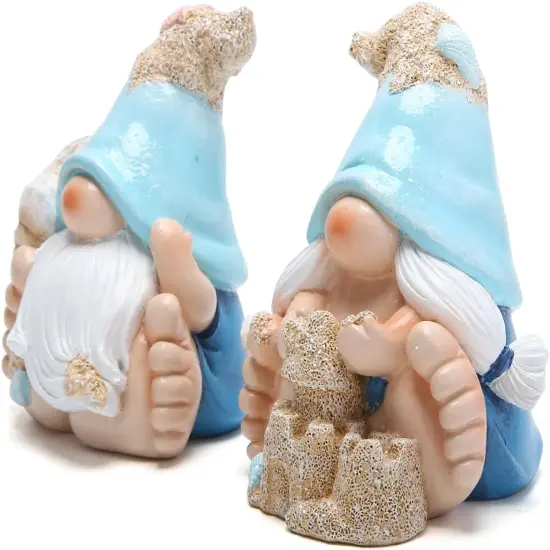 Summer Garden Gnomes Decorations 2pcs Beach Ocean Topics Figurines Conch Beach Castle Cute Bigfoot Gnome Nisse Scandinavian Dwarf Elf Indoor Home Decor {4}