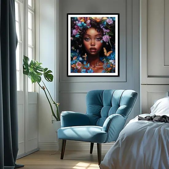 African American Woman Paint by Numbers for Adults, Girl with Butterfly Foral Paint by Number Kits, Female Portrait Acrylic Painting for Gift Home Decor(16&times;20inches, Unframe) {3}